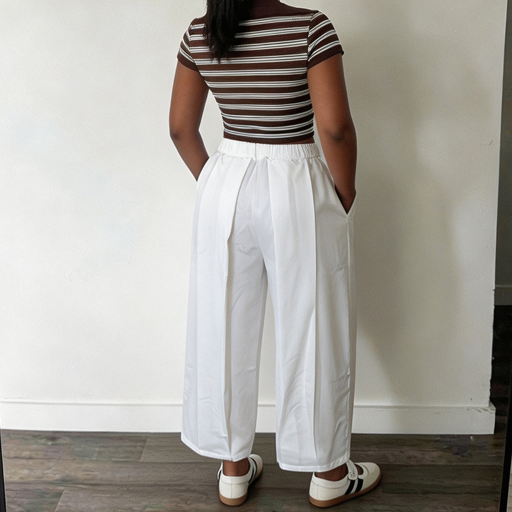 S391656 cross-border white elastic high waist women's harem pants loose pleated casual pants casual wide leg pants