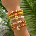 Wholesale polymer clay shell bracelet set - cross-border colorful beach vacation style handmade beaded imitation pearl flower bracelet