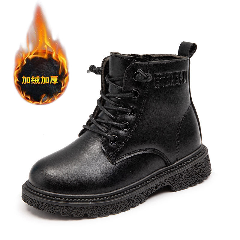 Boys boots velvet leather surface warm British style low-top leather boots winter girls side zipper soft bottom classmate