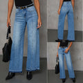 European and american women's jeans  new arrival hot selling patchwork elegant commute wide leg jeans washed stretch fashion jeans