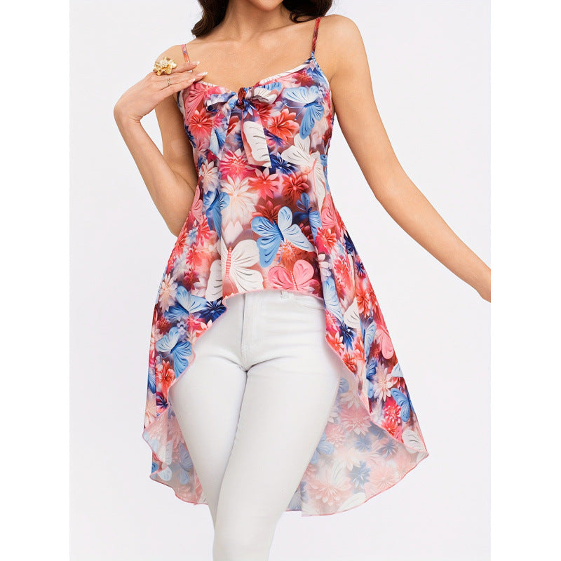 code new arrival  original women's floralsprintingbowsasymmetrical camisole