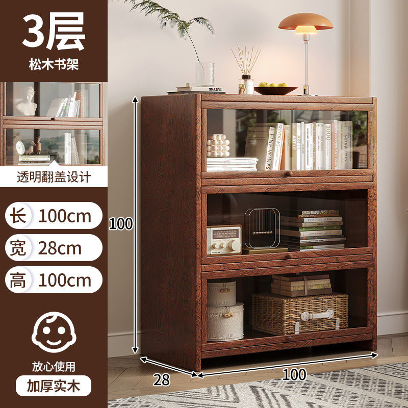 Solid wood bookshelf Shelf Living room floor-to-ceiling glass door New Chinese cabinet Locker Household dust storage bookshelf