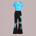 wholesale girls' flared pants set, a fashionable spring, summer, and autumn outfit for girls, featuring a short-sleeved top and long flared pants, perfect for going out