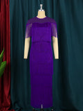 new mesh patchwork tassel crew neck dress high waist slim fit evening sexy bodycon dress