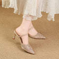 export women's shoes 2026 summer new mesh embroidered pointed toe stiletto heel elegant closed-toe high heel mule sandals