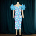 Am220631 mesh sleeve patchwork print bodycon midi dress party evening gown women's dress