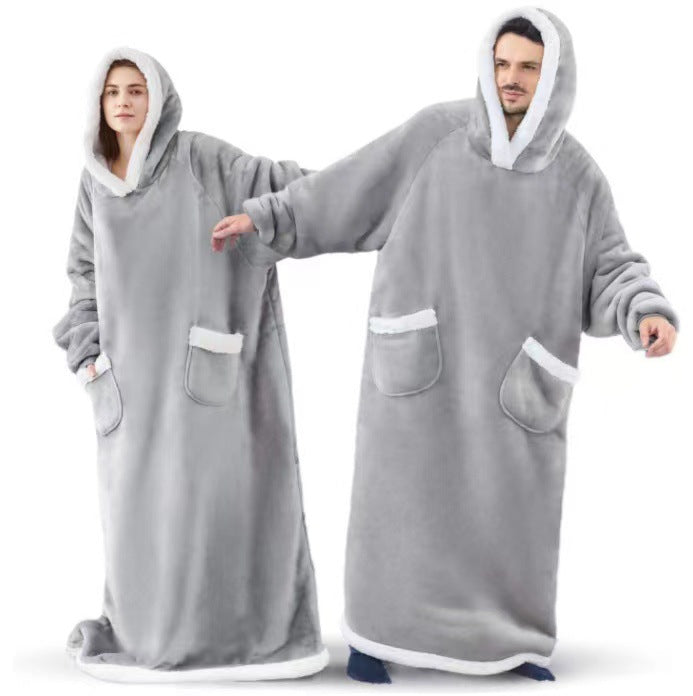 Pullover fleece thickenedlong pajamas heattech tv blanket outdoor cold-proof nightgown couple outfit sweatshirt fleece heattech