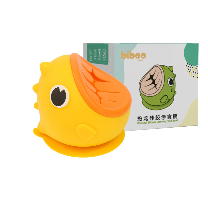 Dinosaur silicone bowl - food grade cartoon baby suction bowl for weaning, steaming, and snacking - drop-proof kids' tableware