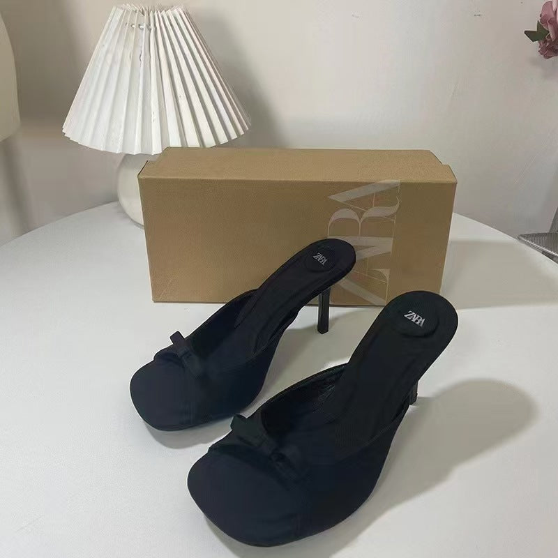 Za summer new 2024 fashion french square toe women's sandals - ankle strap bow detail open toe slingbacks