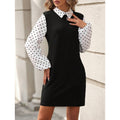 fashion  autumn new arrival polo collar polka dot printing lantern sleeve elegantshortdress