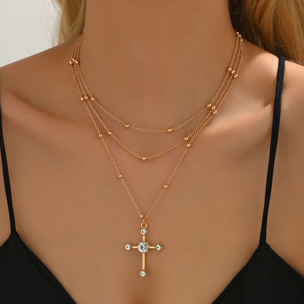 Wholesale diamond-studded cross necklace - european & american style, trendy alloy pendant, accessible luxury, unique & versatile jewelry for women