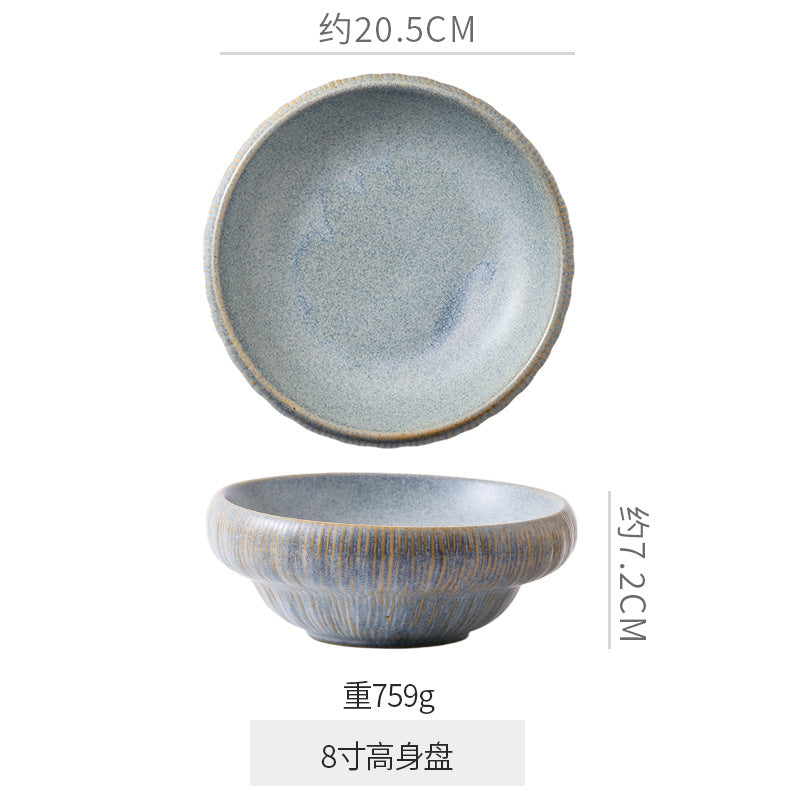 Retro kiln line pattern high-looking tableware restaurant hotel stylish display dessert plate steak plate for home dish plate