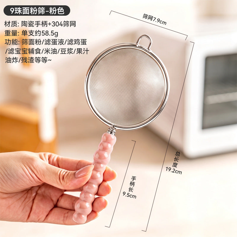 304 stainless steel 9-bead sieve spoon flour soy milk juice filter baking milk tea food supplement colander wholesale