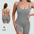 European and american style one-piece yoga bodysuit with removable padded bra, criss-cross back design, breathable, casual, activewear, and shaping bodysuit