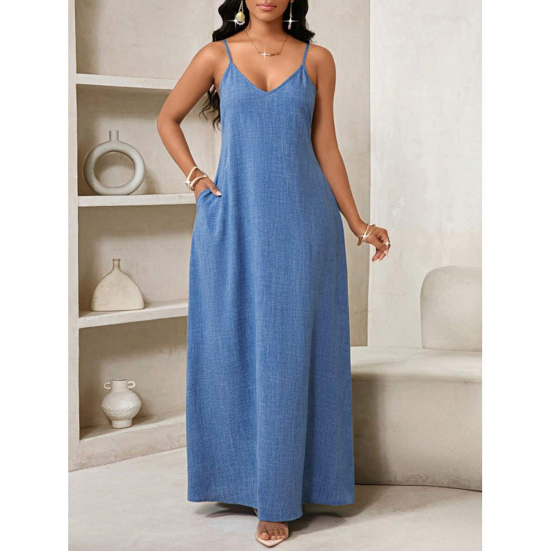 Amazon european and american bohemian style backless loose dress women's  summer new simple skirt