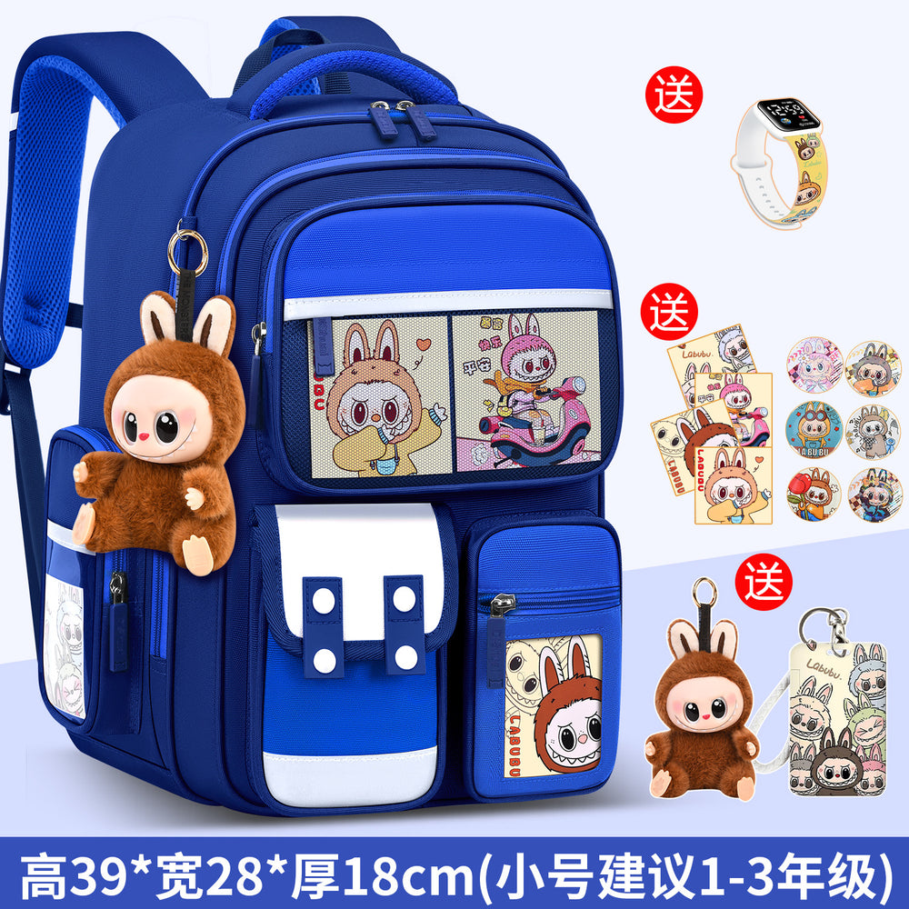 2026 new labubu backpack for girls, elementary school students grades 1-6, boys' lightweight kids' backpack, spine protection, and weight reduction