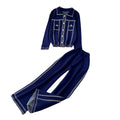 Xiaoxiangfeng wear women's autumn fashionfashioncontrast color topstitch lapel long sleeveslooseknittingtopshigh waistloose pants