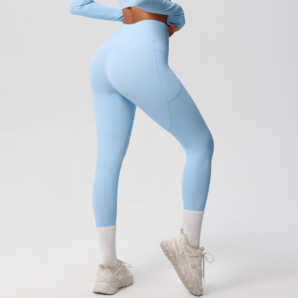 new arrivalhigh waist hip lifting tight yoga pants nude quick-drying flap pocket pants outdoor running fitness sports pants