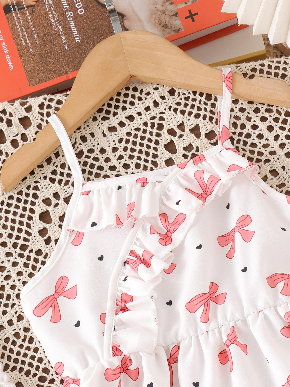 Children's clothing shein cross-border girl suit cherry white suspender top skirt