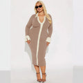 european and american  autumn/winter new arrival: elegant high-waisted long-sleeve color block knit dress for women - cross-border e-commerce