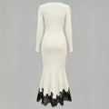 cross-border fashionexportfrenchelegancesexy square neck long sleeveslacepatchwork mermaid dress long skirt