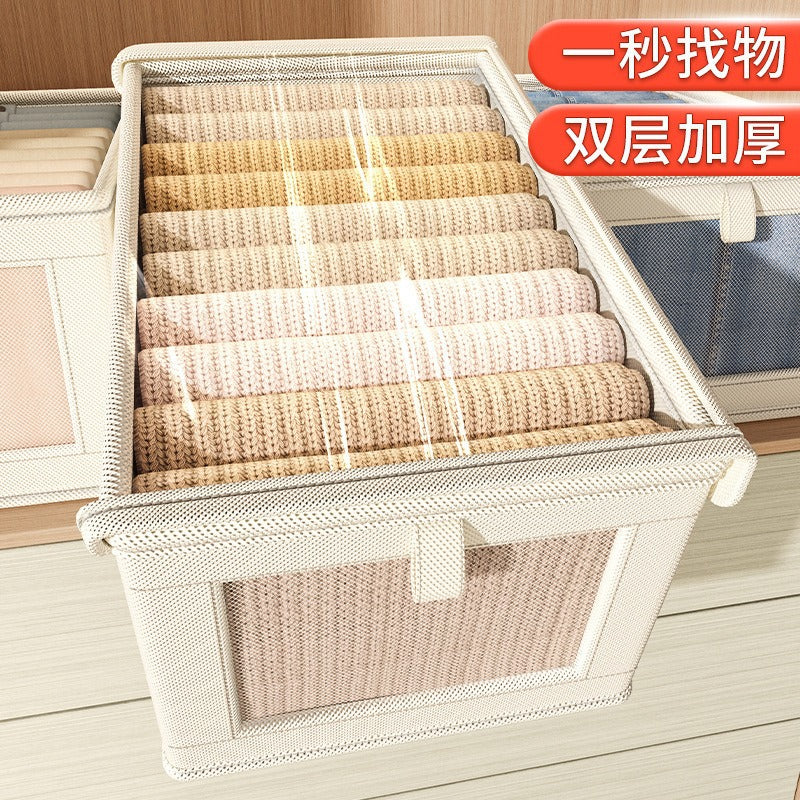 Clothes with lid storage box Household Oxford cloth window-opening visual clothes fabric storage box Large finishing artifact box