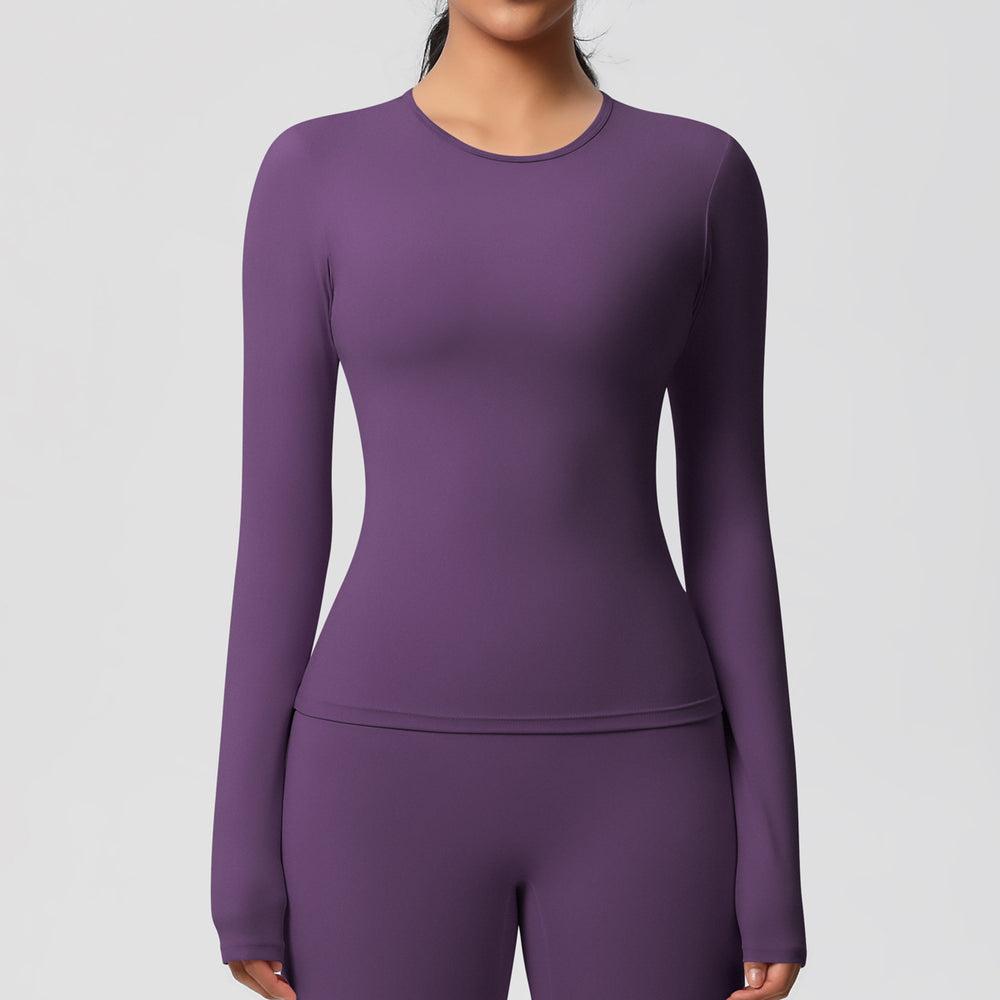 New arrival in stock cross-border double-sided brushed solid color longline training sports long sleeve t-shirt running fitness yoga top for women