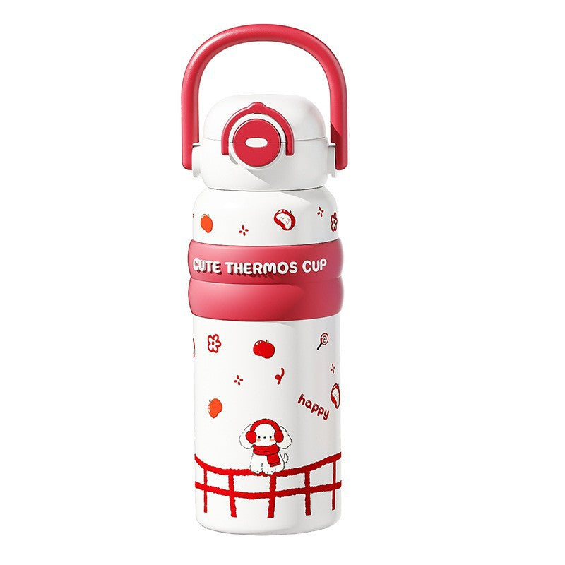 New arrival, good-looking cartoon handle thermos cup, double drink ton cup, straw carrying cup, lock, bounce lid, large capacity