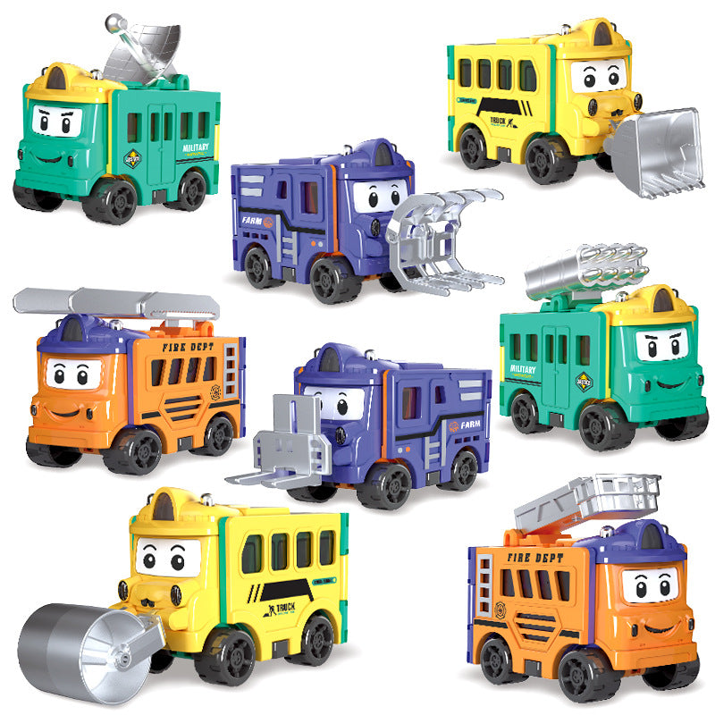 transformation reversal car, versatile kids toy car, transformation engineering vehicle, pull-back car, school bus for boys