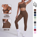 fashion double-sided brocade brushed single oblique shoulder yoga suit sports running fitness flap pocket pants pants two-piece set