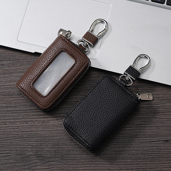 Cross-border new lychee pattern pu leather zipper men's key bag, simple and large-capacity multi-functional waist padlock women's spot