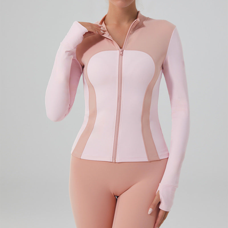 new arrival fitness wear slimming look yoga wear outwear sports outwear women's yoga wear long sleevestops stand collar zipper