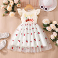 Kids' flutter sleeve strawberry mesh dress