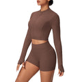 Ready-to-ship cross-border solid color double-sided brushed naked feel cropped jacket set - tight-fitting running, fitness, and yoga two-piece outfit