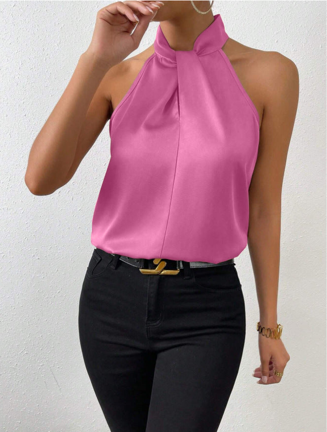 summer new arrivals: european and american style satin halter neck sleeveless tank top, faux silk satin top - ready stock wholesale