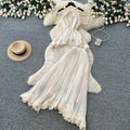 French chic white sleeveless pleated mini dress - summer lace trim, elegant & versatile workwear set