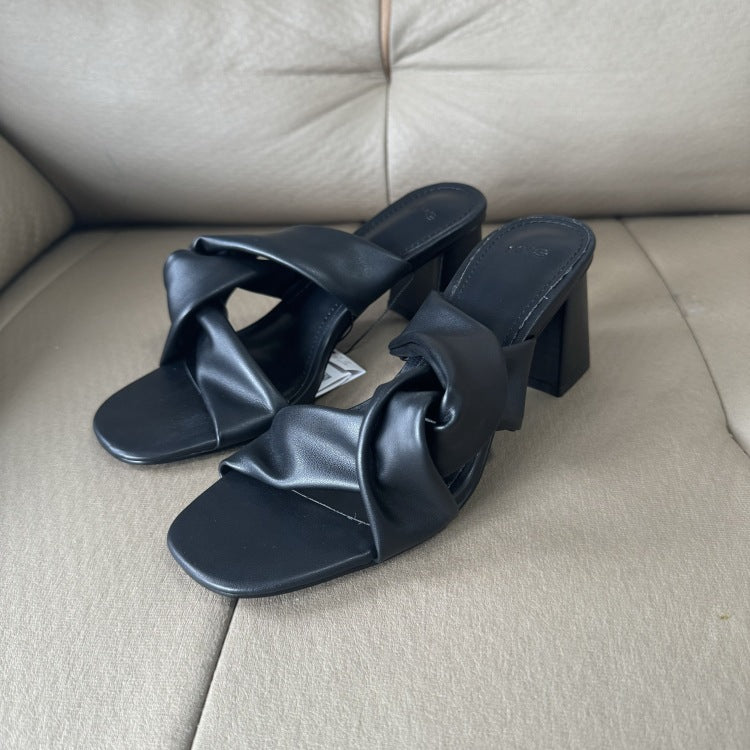 Spanish mango summer new fashion criss-cross open toe high heel sandals women's outdoor slides flip-flops