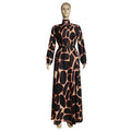 Wholesale  african plus size clothing animal texture floral print mature style cinched waist slimming women's long dress
