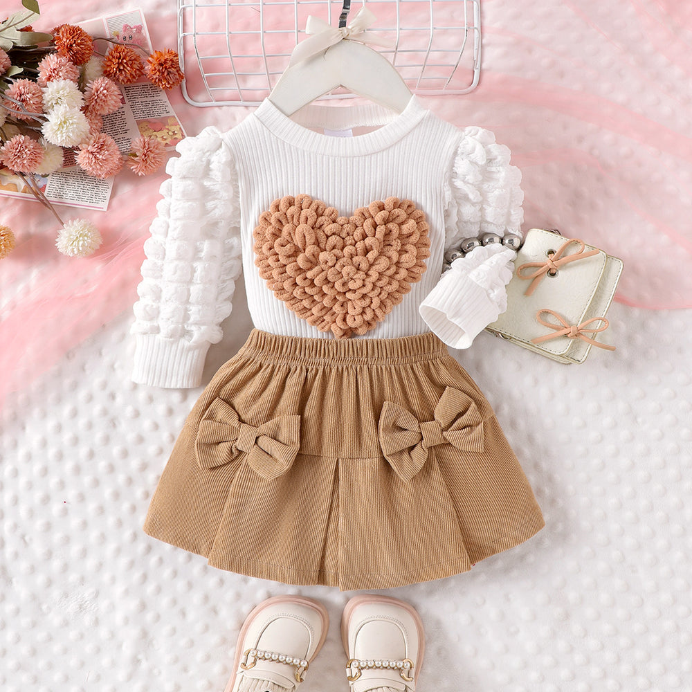 Children's clothingnew girl sweatshirt hearttops+pink bell bottoms two-piece set