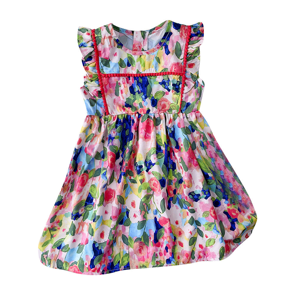 Summer girls' sleeveless floral print sundress - new, stylish princess dress for cross-border e-commerce