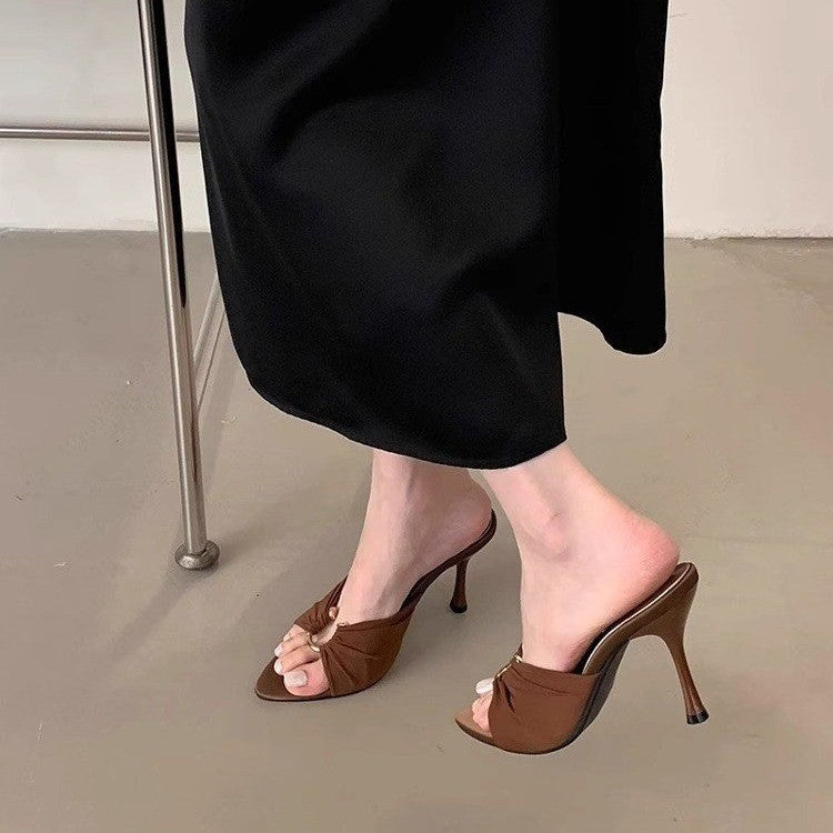 Women's high heels: new summer 2025 collection - ruched, metal buckle, pointed-toe, open-toe sandals with sexy stiletto heels