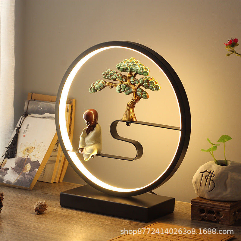 New chinoiserie table lamp bedroom bedside lamp zen ornaments wedding girl lotus creative gift home remote control lotus