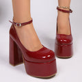 2026fashionwaterproof thick heel flats round toe patent leather high heels plus size catwalk flats high heels