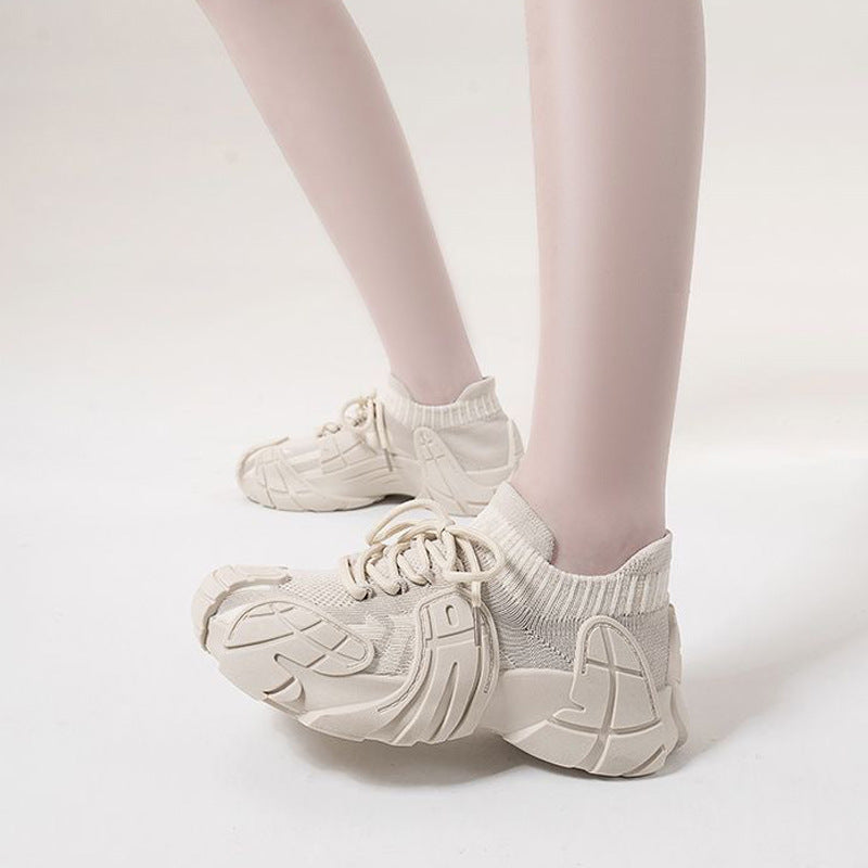 2025 spring/autumn new breathable non-slip flyknit sock sneakers lightweight comfortable rubber sole trendy casual chunky sneakers for women