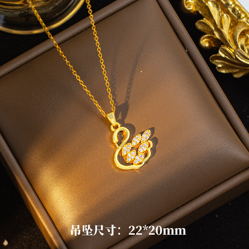 [titanium steel] cross-border popular fashion full diamond swan necklace for women niche style inlaid with zirconium exquisite light luxury sweater chain jewelry