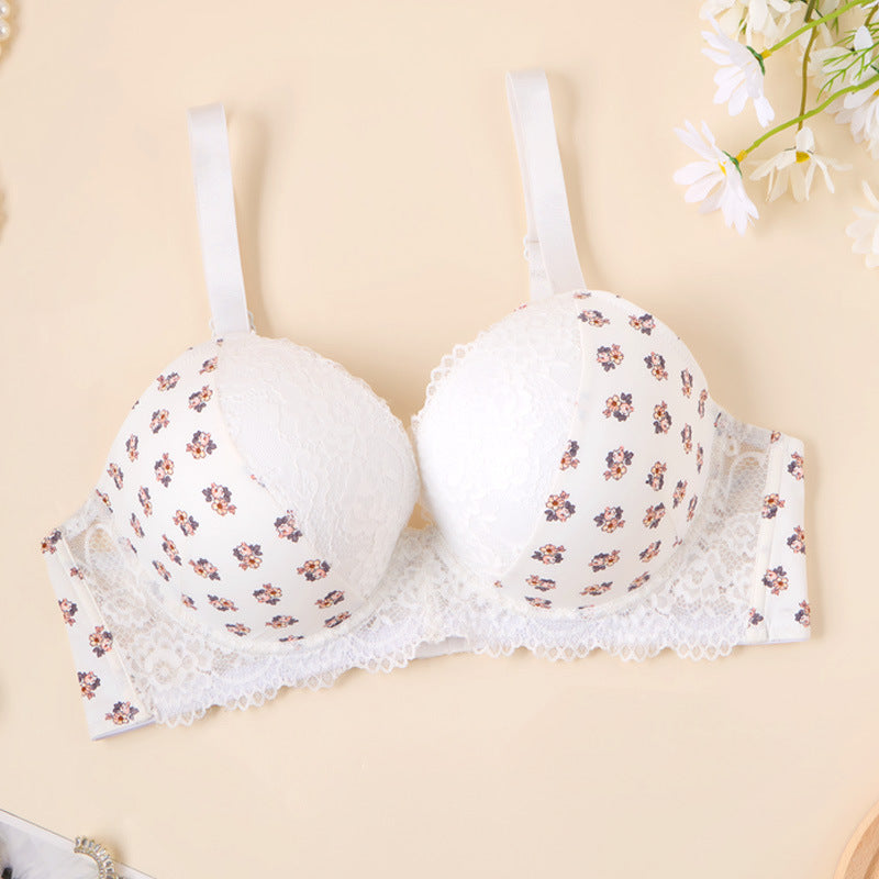 Fashion cross-border plus size plus size bra printinglace push-up push-up large breasts show small women's large breasts intimates