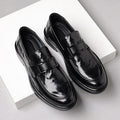 Genuine leather new men's loafers - british style slip-on pointed toe dress shoes - black business formal casual wedding shoes