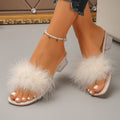 Plus size fuzzy transparent heel sandals for women - 2026 summer new collection - square toe high heel comfortable ladies' slippers
