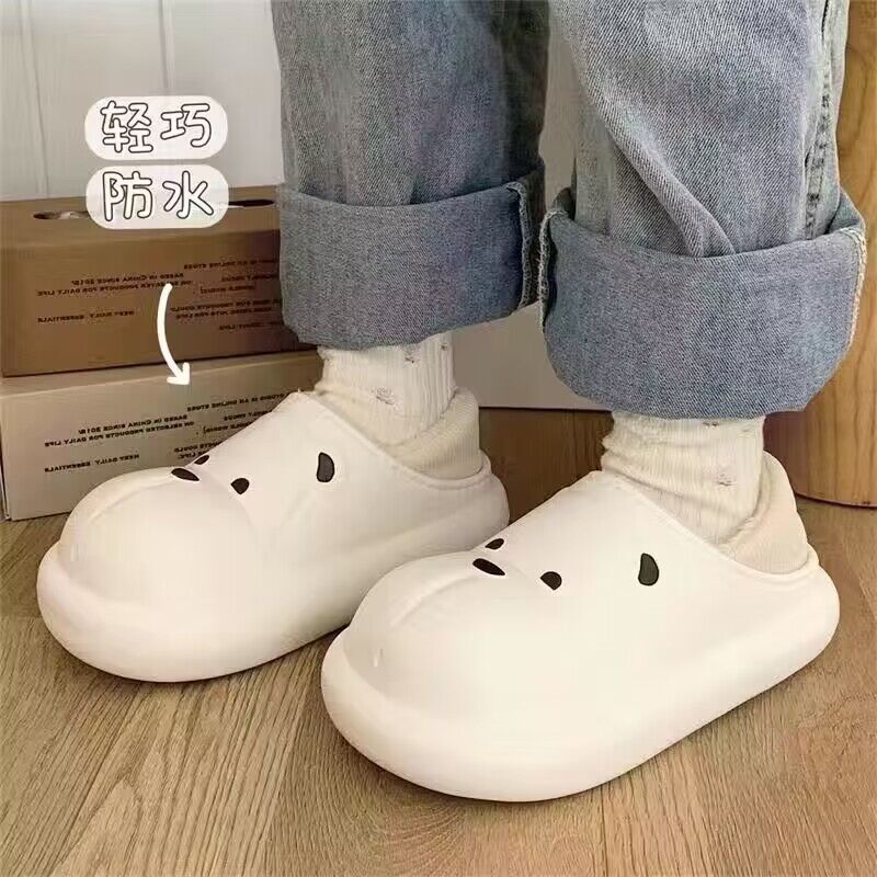 Couple's winter slippers: non-slip, plush-lined, extra thick, warm, closed-toe, heel-covering, thick-soled, cute cotton slippers for autumn and winter