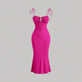 sexy drawstring tie bodycon mermaid maxi dress with spaghetti straps - vacation-ready french style